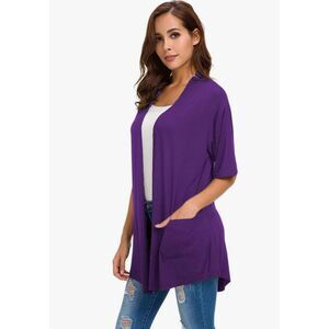 Women's Short Sleeve Open Front Modal Cardigan - Lightweight Drape Hem Sweater